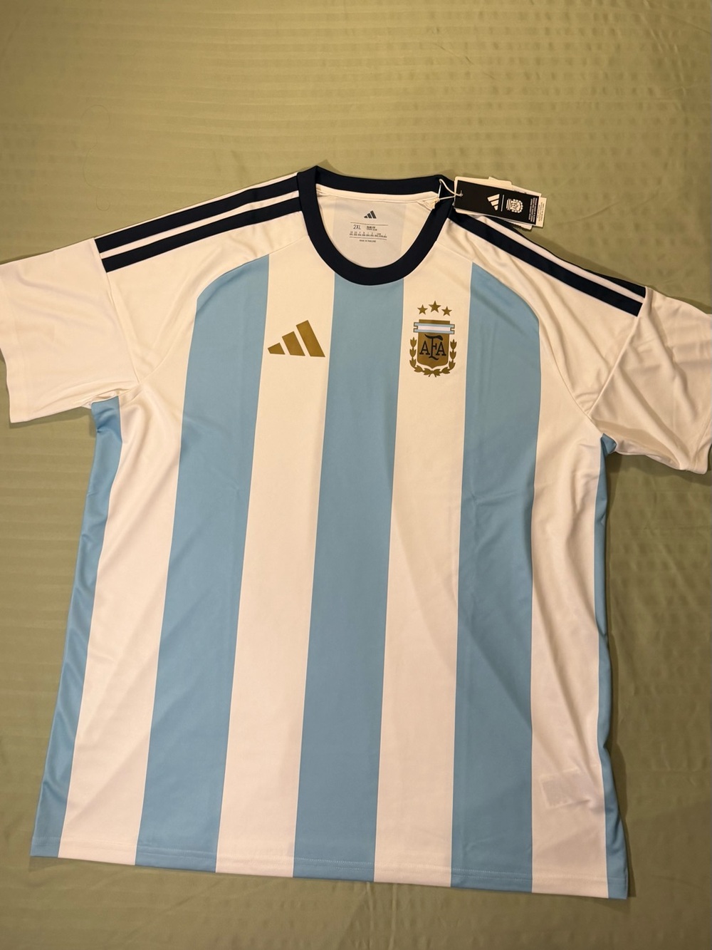 adidas Light Blue & White Argentina Soccer Jersey with Gold Crest